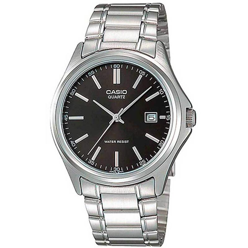 Casio Womens Silver Stainless Steel Analog Watch With Black Dial